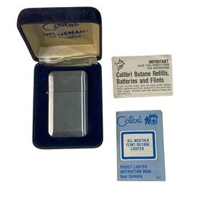 Vintage Colibri Helmsman All Weather Lighter Silver Tone With Original Box